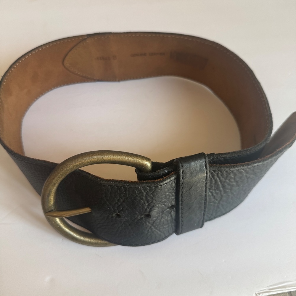 Vtg Y2K DKNY Donna Karan black 275"wide pebbled leather brass buckle womens belt - Picture 8 of 16